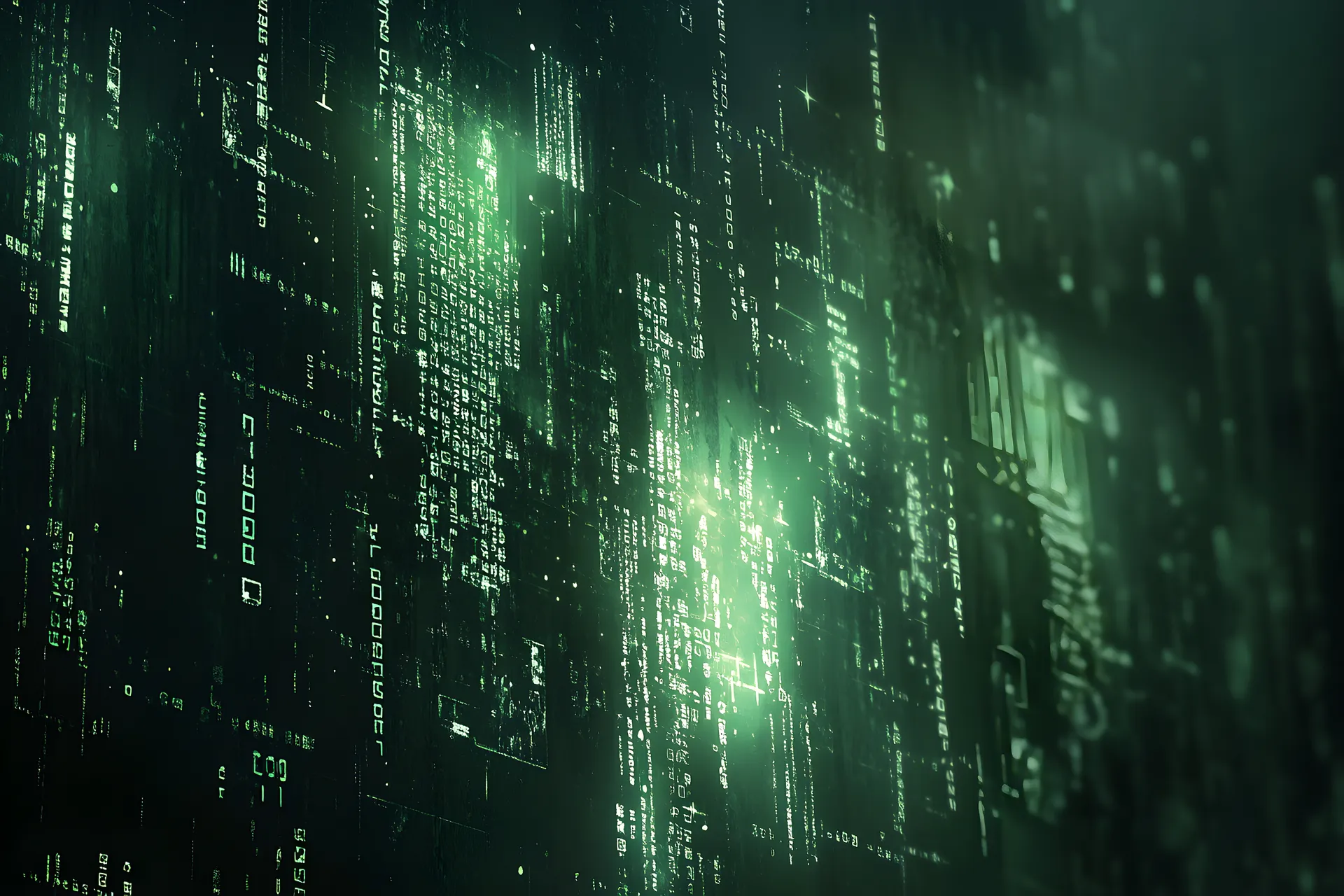 Matrix-like jumble of green symbols